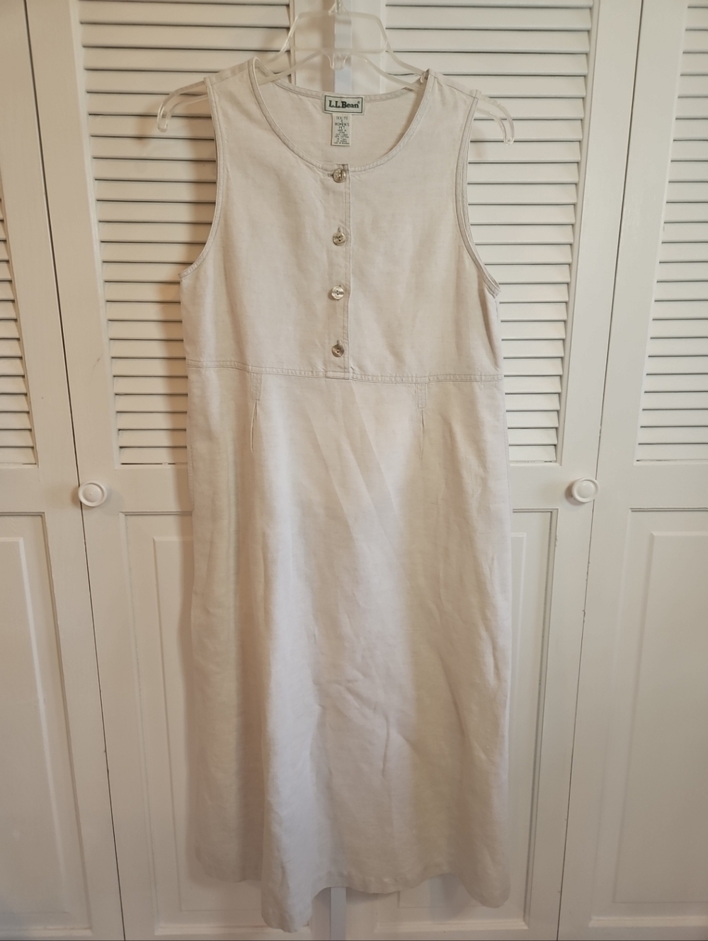 LL Bean Dress Linen Cotton Women 6 Petite Khaki Sleeveless Sundress Long Capsule